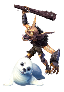 Overlord II minion clubbing a seal