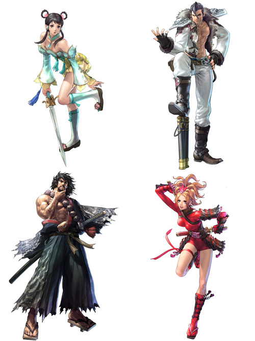 Leixia, Maxi, Mitsurugi, and Natsu from SoulCalibur V