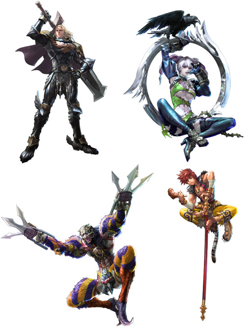 Siegfried, Viola, Voldo, and Xiba from SoulCalibur V