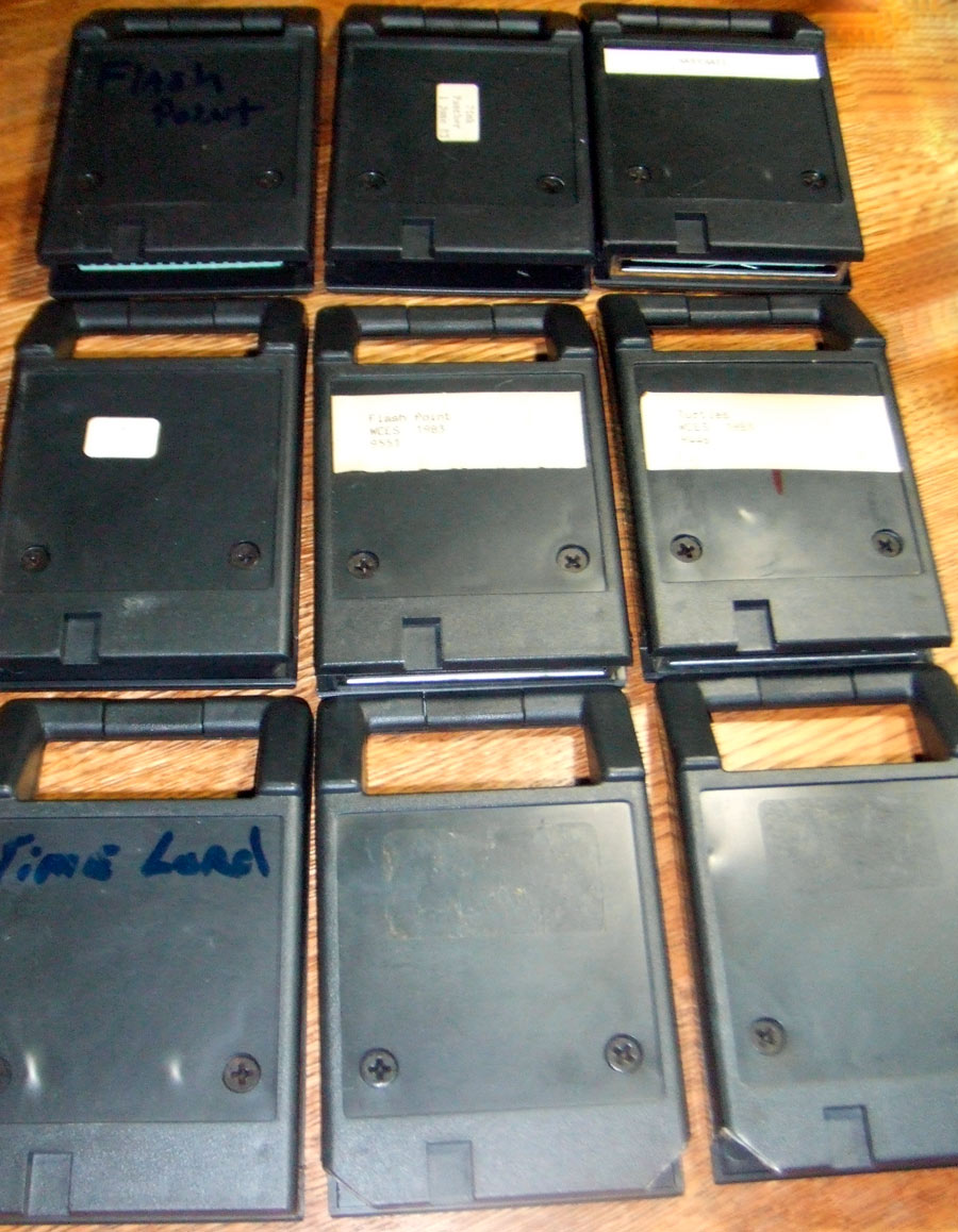Prototypes! Visible are two Odyssey3 Flash Point carts, ColecoVision Pink Panther (in O2 shell), Turtles, 