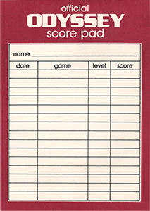Official Odyssey Score Pad