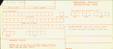 Magnavox Product Registration Card