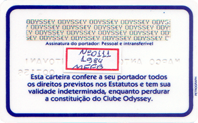 Brazilian Odyssey Clube Card (Back)